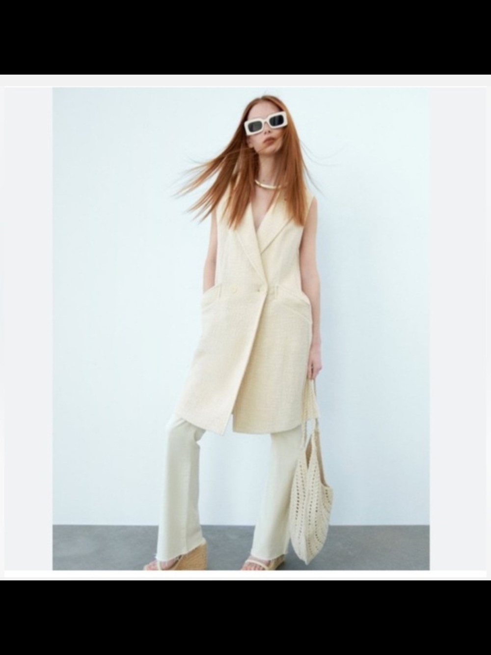 Zara tweed structured long sleeveless vest